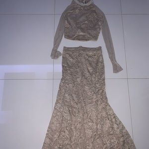 cream two piece prom dress